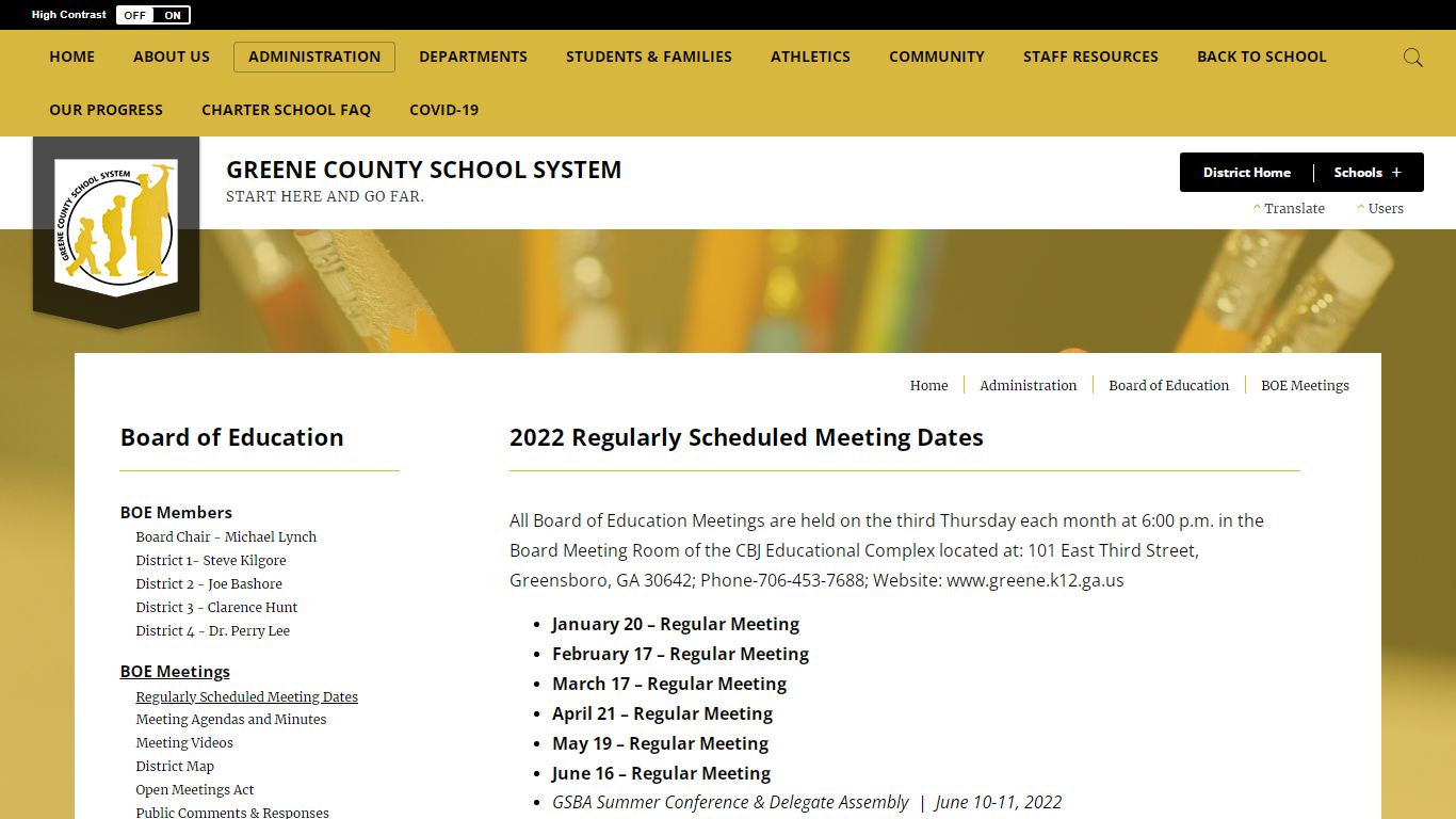 Board of Education / BOE Meetings - Greene County School District